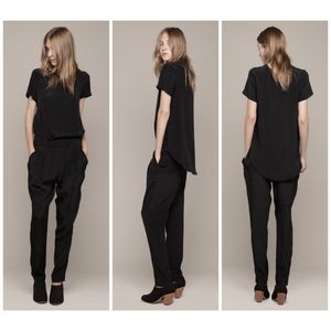 NORDSTROM Collection 100% Silk Black Scoop Neck Short Sleeve Hi-Lo Top Blouse L